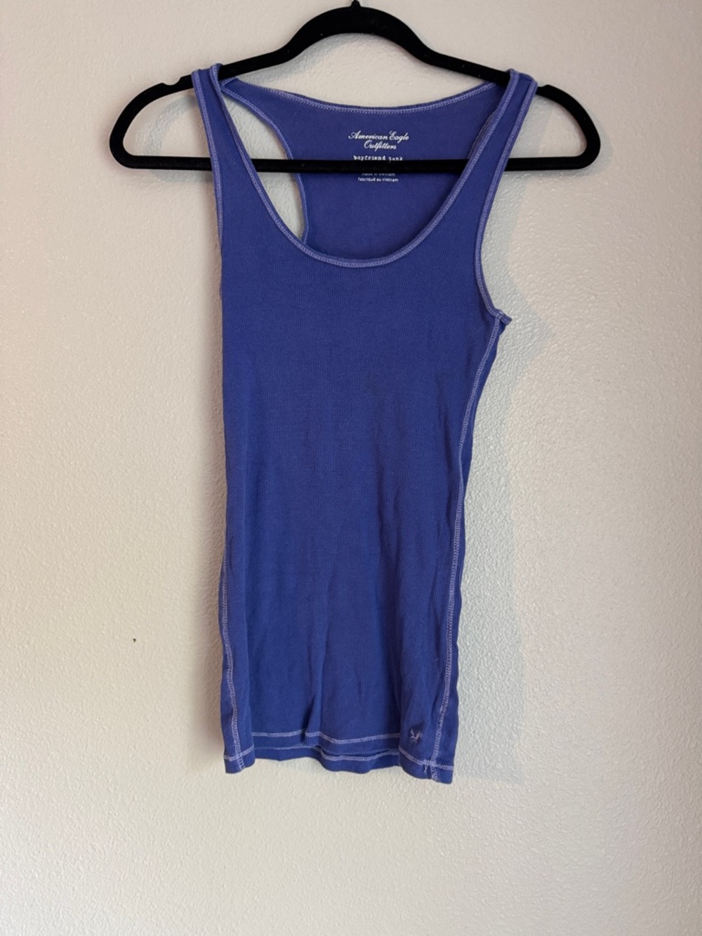 American Eagle Outfitters Deep Blue Ribbed Tank with Contrast Stitching